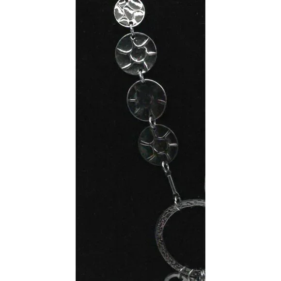 Textured Silver Tone Long Statement Necklace With Layered Coin Pendants & Tassel - Picture 5 of 6